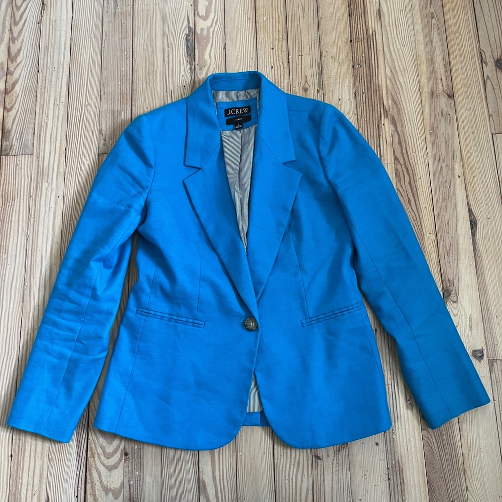 J.Crew Parke Blazer Womens 2 Blue Linen Blend Single Button Tailored Jacket